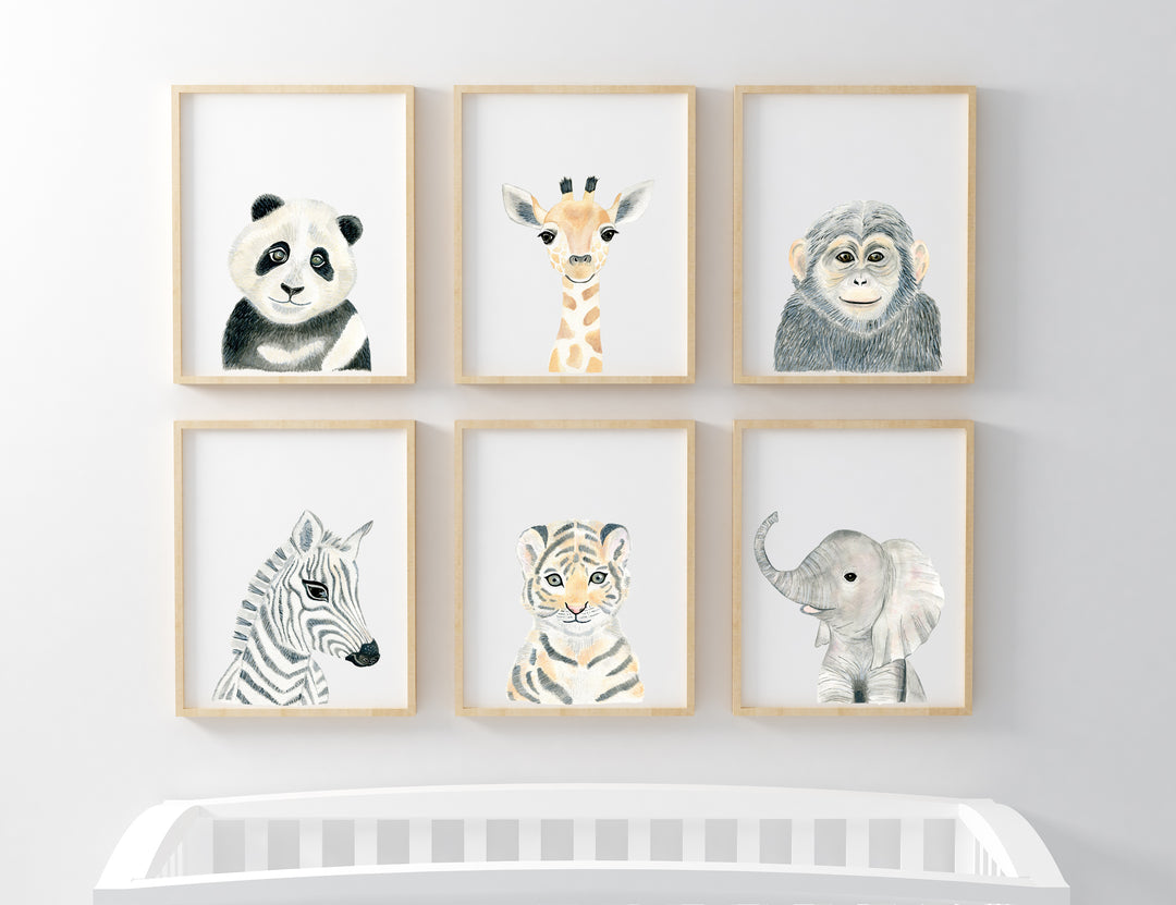 Set of 3 Safari Animals - Nursery Wall Art - The Small Art Project - Modern Nursery Prints