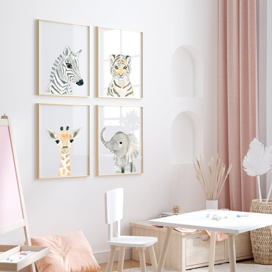 Set of 4 Safari Animals - Nursery Wall Art - The Small Art Project - Modern Nursery Prints