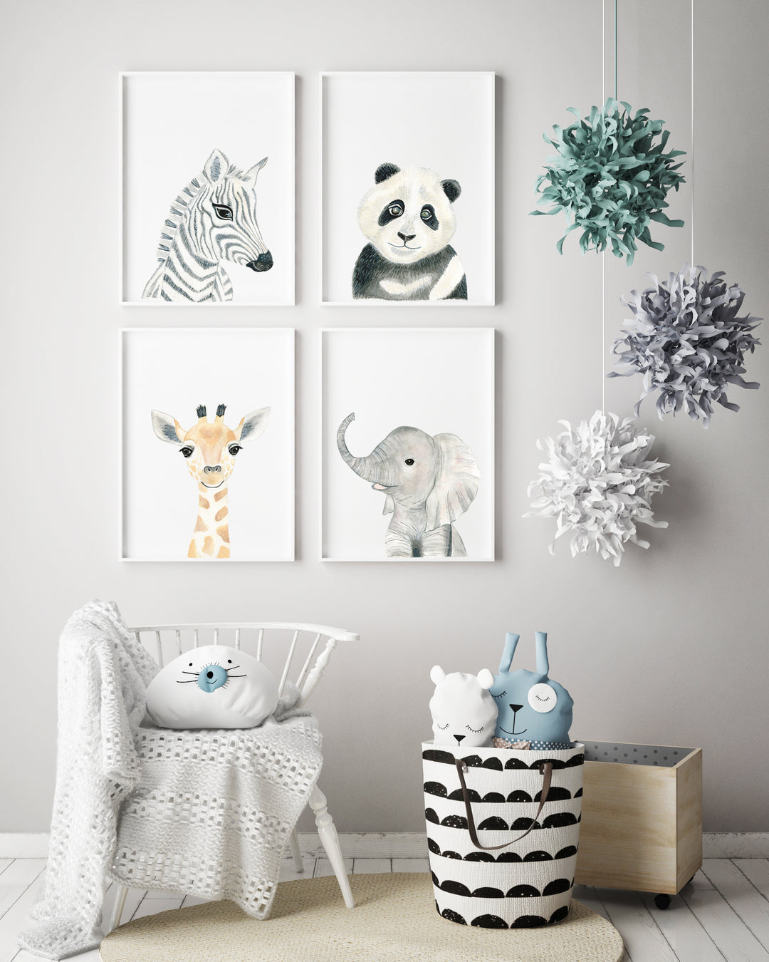 Set of 4 Safari Animals - Nursery Wall Art - The Small Art Project - Modern Nursery Prints
