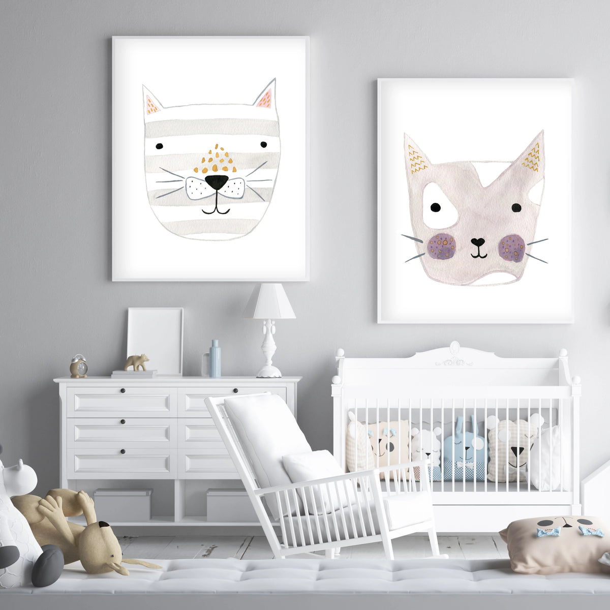 Dusty Rose Kitty - Cat Nursery Wall Art - The Small Art Project