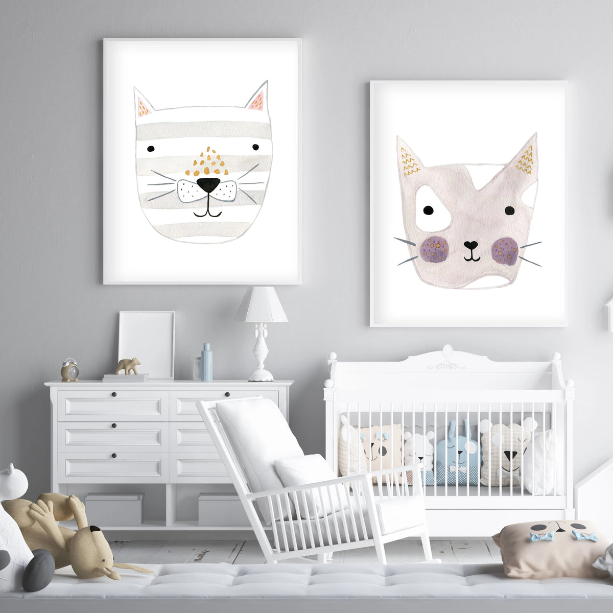 Set of 2 Kitty Cats - Nursery Wall Art - The Small Art Project
