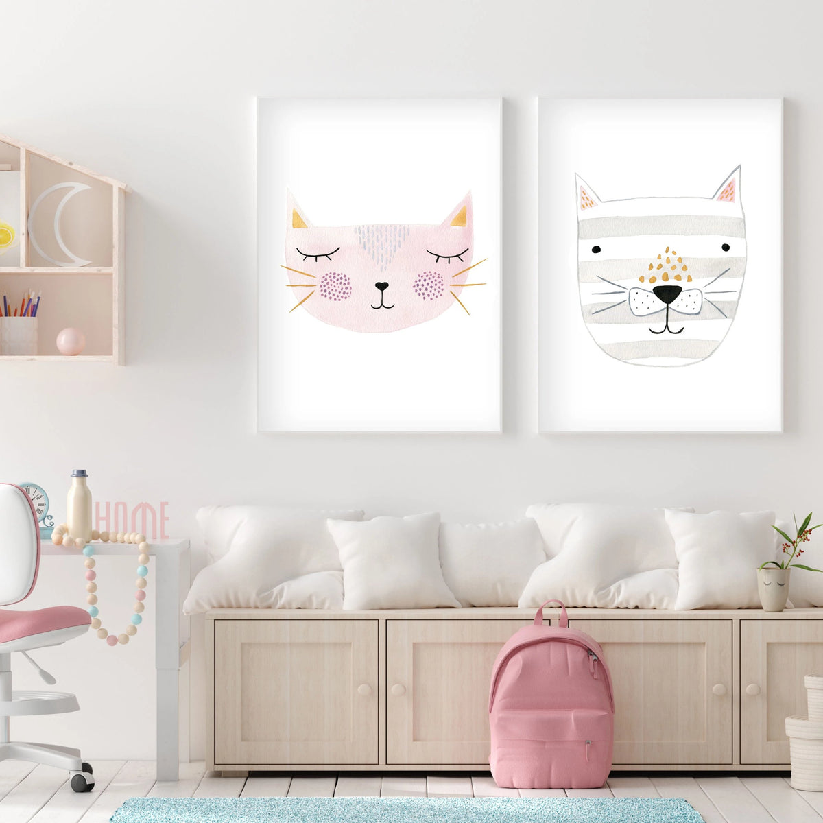 Pink Kitty - Cat Nursery Wall Art - The Small Art Project