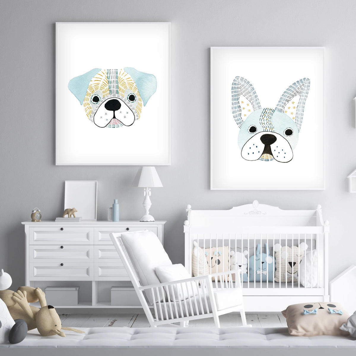 Set of 2 Dogs - Watercolor Nursery wall art - The Small Art Project