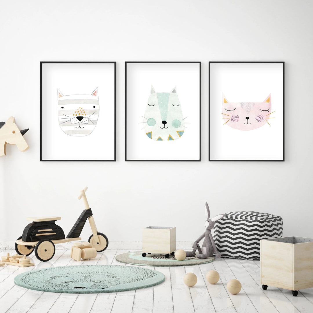 Set of 3 Kitty Cats - Nursery Wall Art - The Small Art Project
