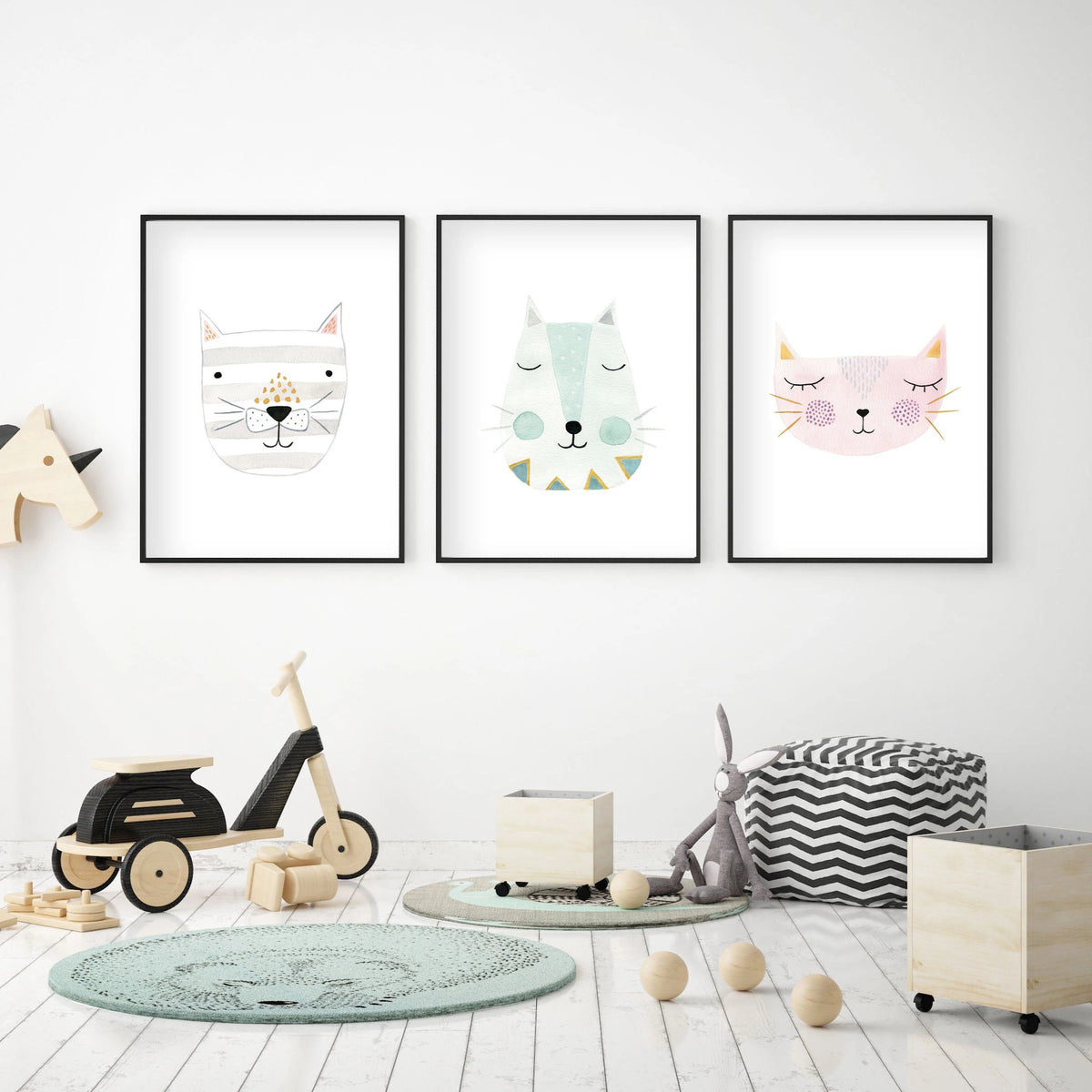 Set of 3 Kitty Cats - Nursery Wall Art - The Small Art Project