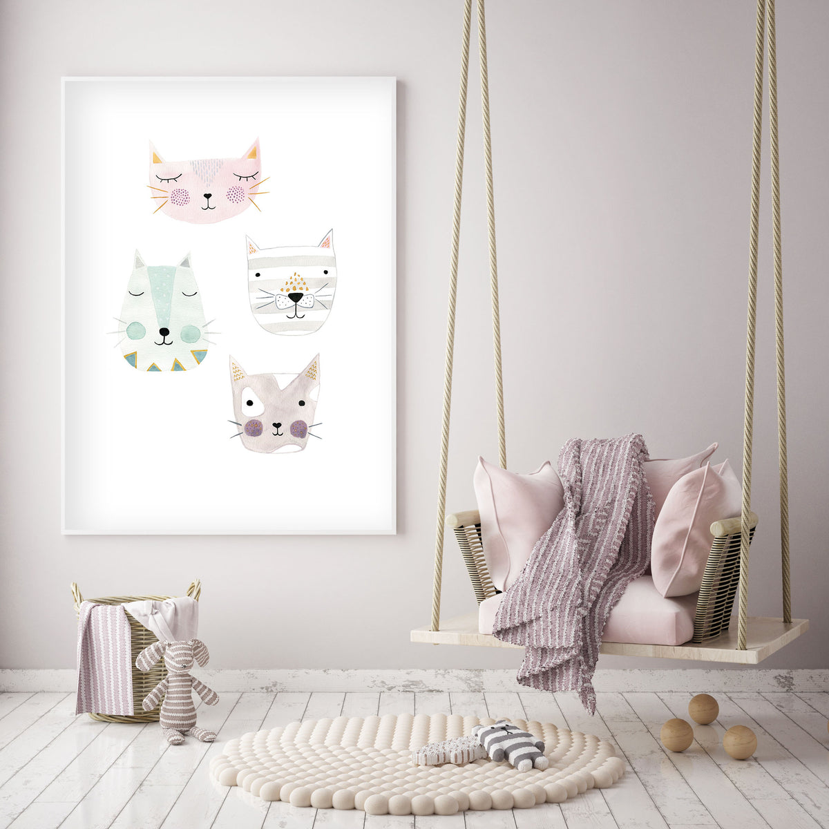 4 Kitty Cat Friends - Nursery Wall Art - The Small Art Project