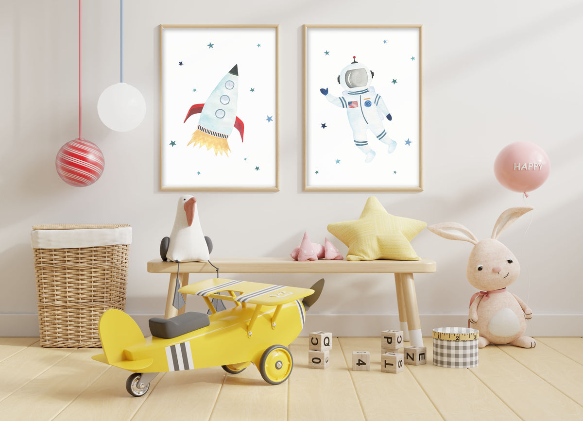 Set of 2 Outer Space Prints - Watercolor Nursery Wall Art - The Small Art Project - Modern Nursery Prints