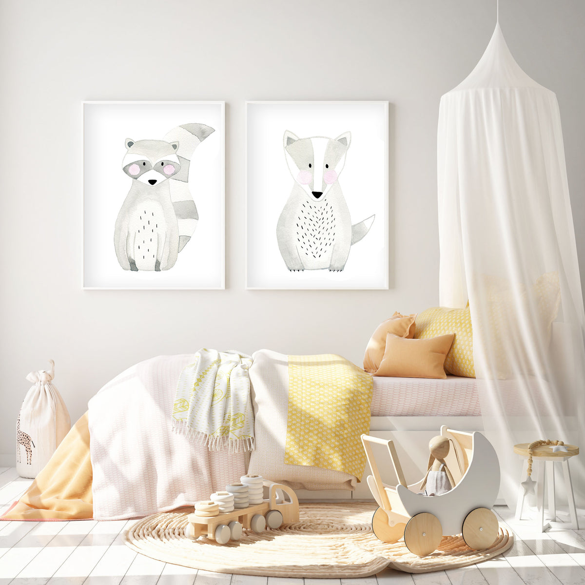 Set of 2 Woodland Animals - Watercolor Nursery Wall Art - The Small Art Project