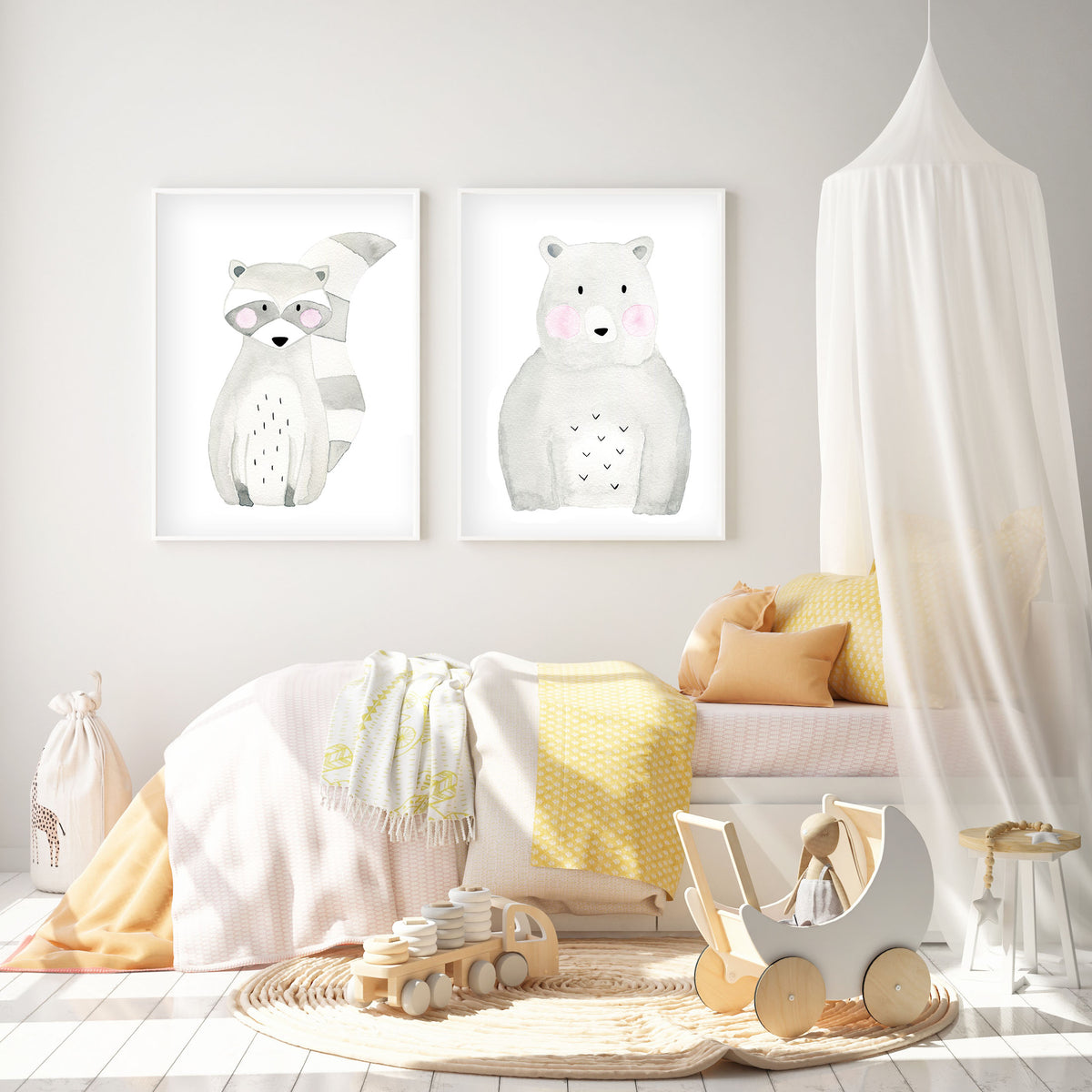 Set of 2 Woodland Animals - Watercolor Nursery Wall Art - The Small Art Project