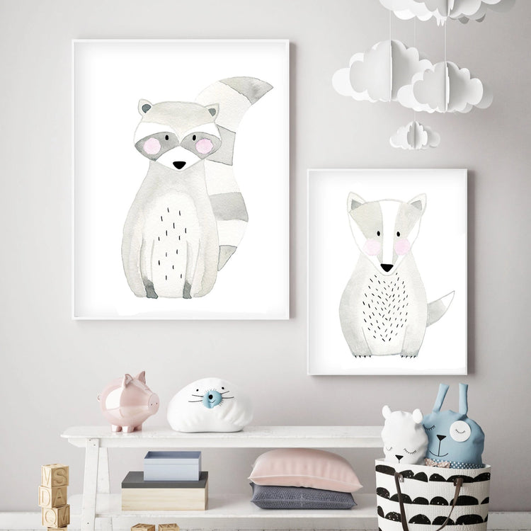 Set of 2 Woodland Animals - Watercolor Nursery Wall Art - The Small Art Project