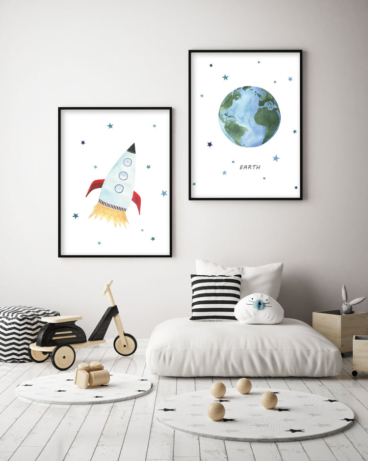 Planet Earth Print - Outer Space Nursery - The Small Art Project - Modern Nursery Prints