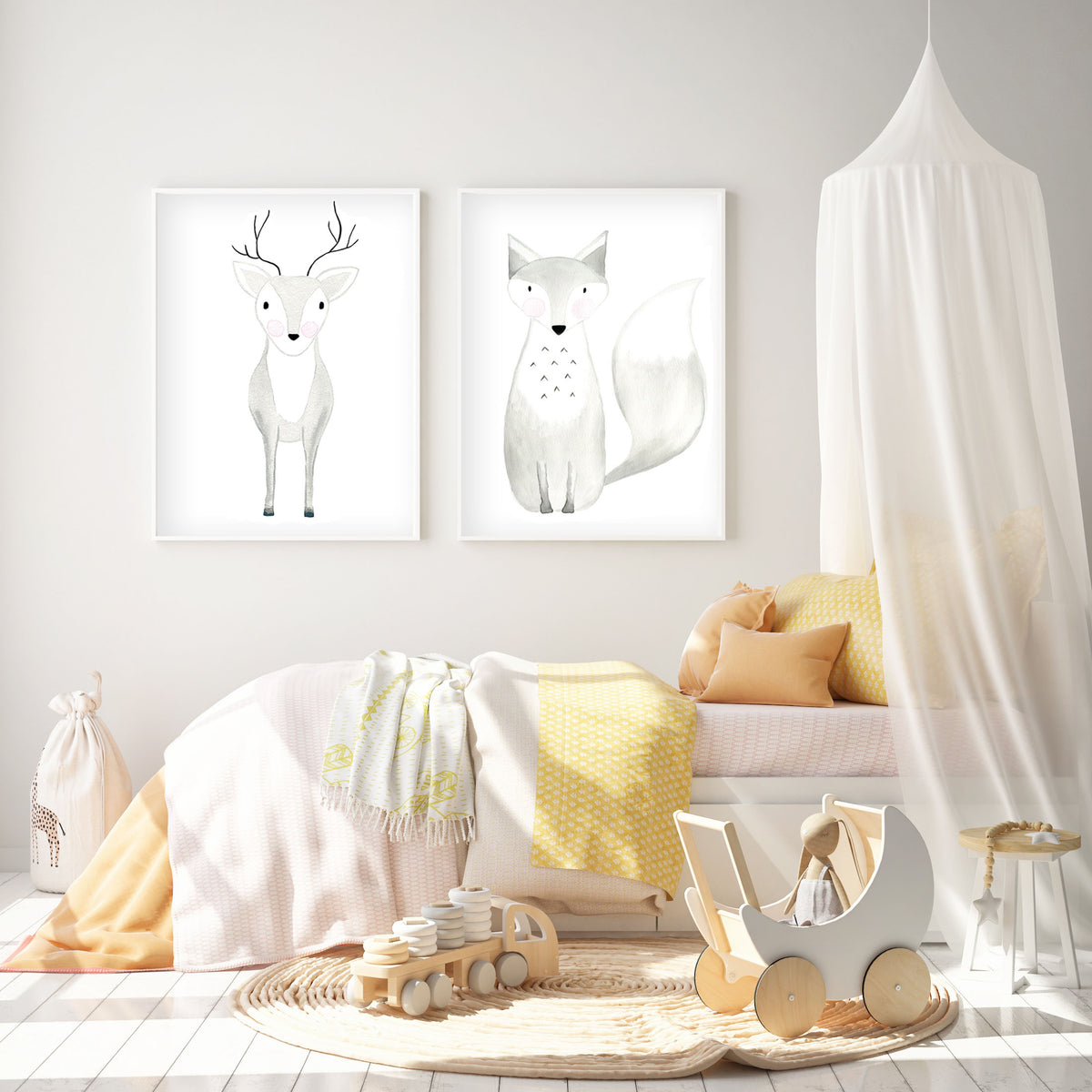 Set of 2 Woodland Animals - Watercolor Nursery Wall Art - The Small Art Project