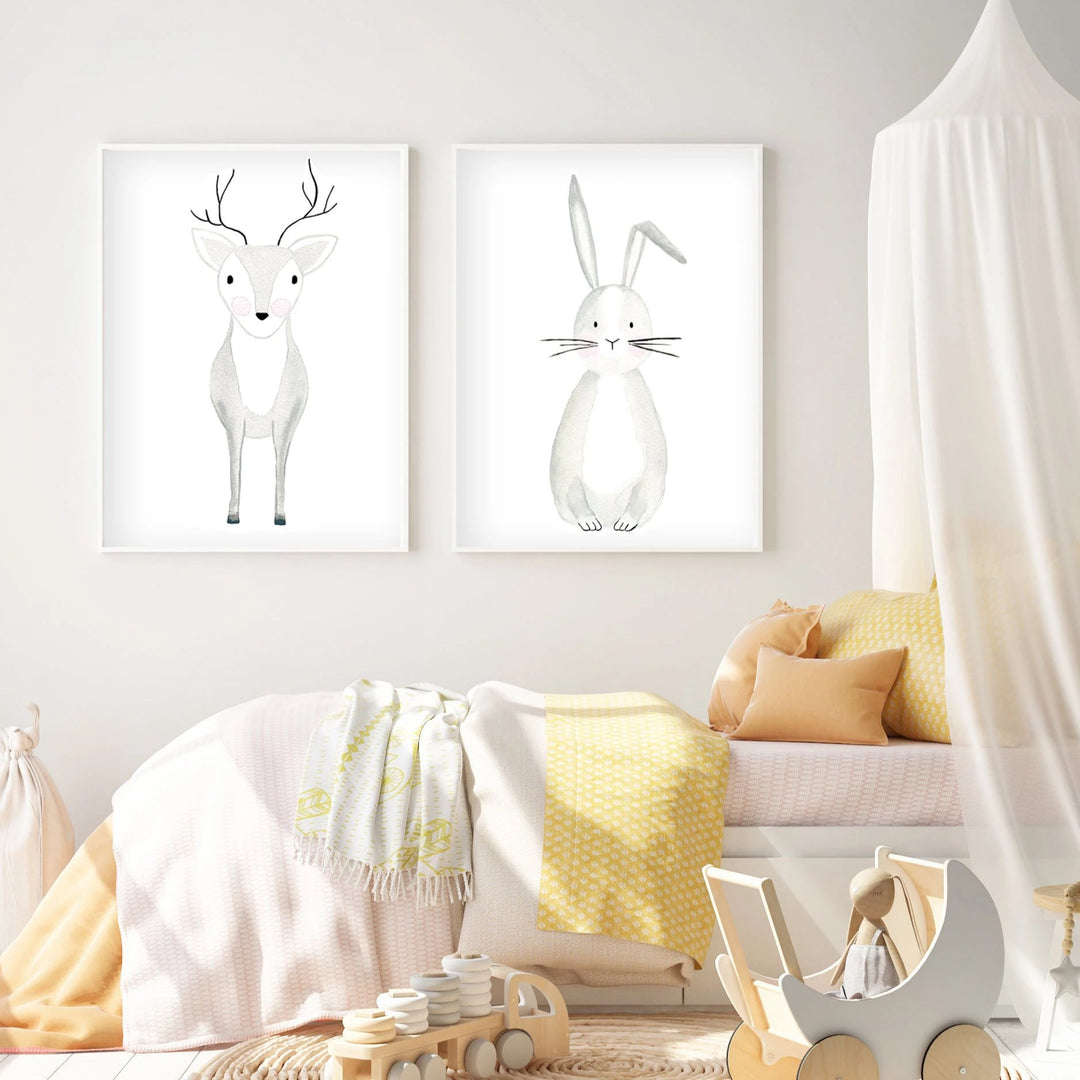 Set of 2 Woodland Animals - Watercolor Nursery Wall Art - The Small Art Project