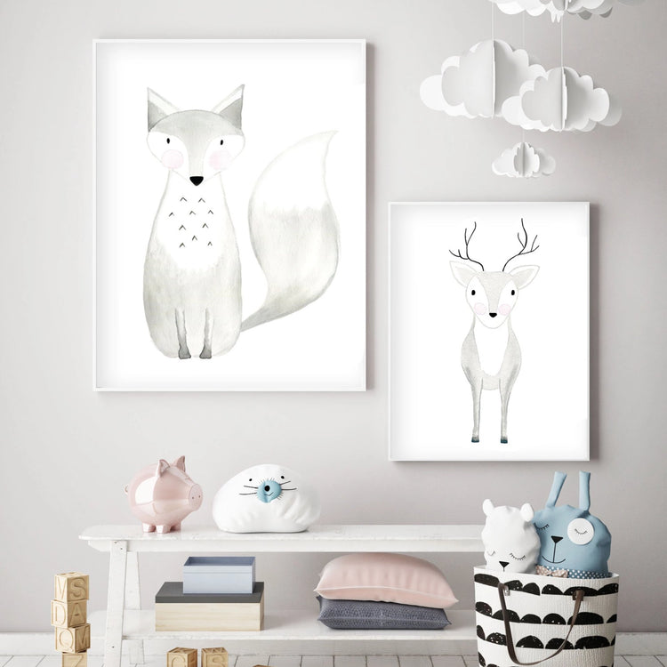 Set of 2 Woodland Animals - Watercolor Nursery Wall Art - The Small Art Project