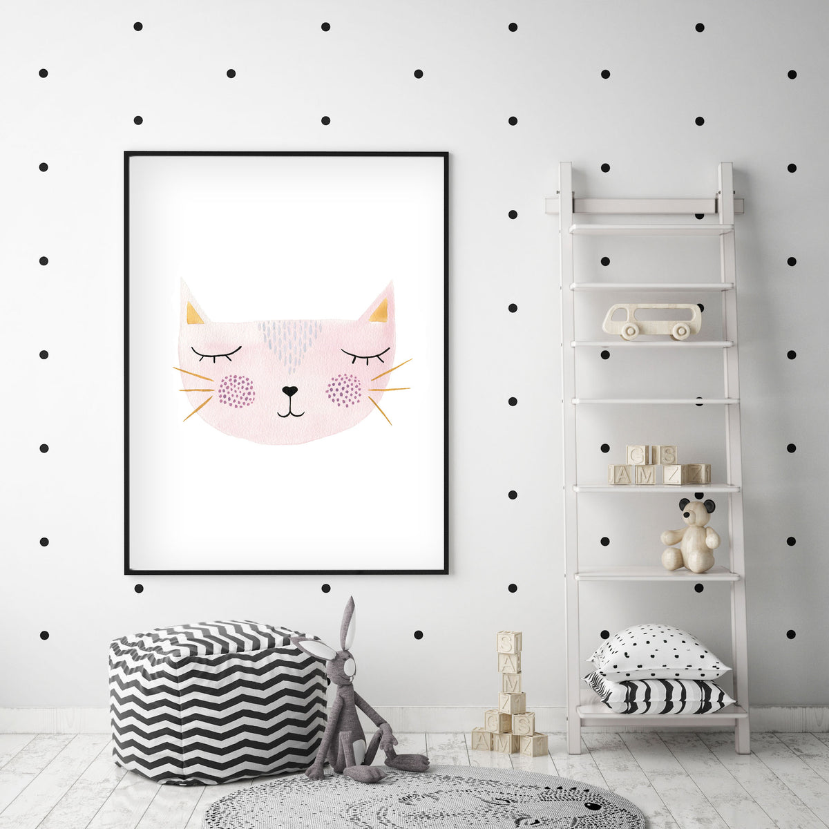 Pink Kitty - Cat Nursery Wall Art - The Small Art Project