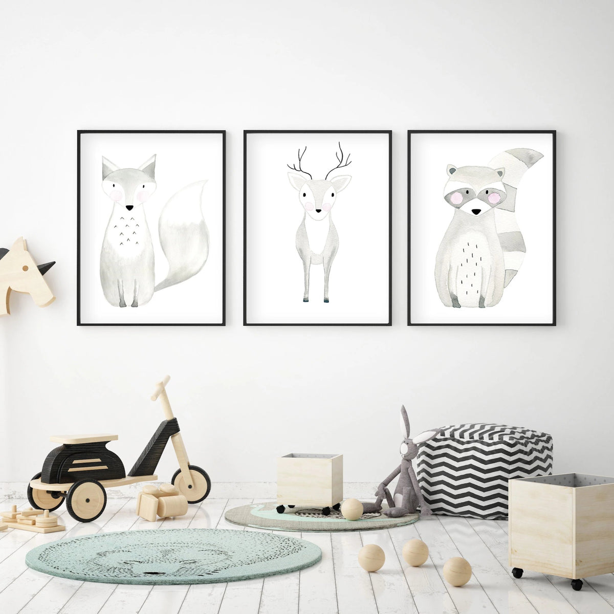 Set of 3 Woodland Animals - Watercolor Nursery Wall Art - The Small Art Project