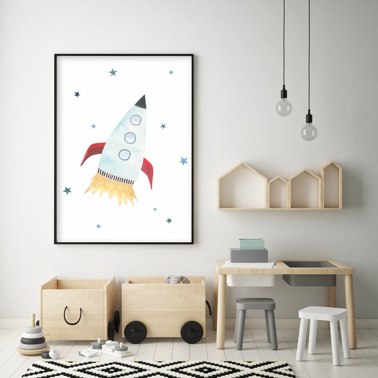 Rocket Ship Print - Outer Space Nursery - The Small Art Project - Modern Nursery Prints