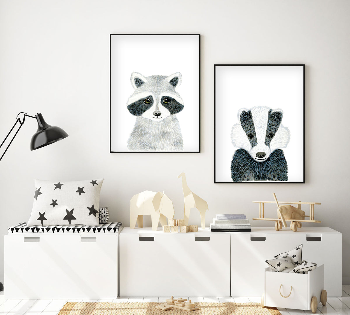 Set of 2 Baby Woodland Animals - Watercolor Nursery Wall Art - The Small Art Project