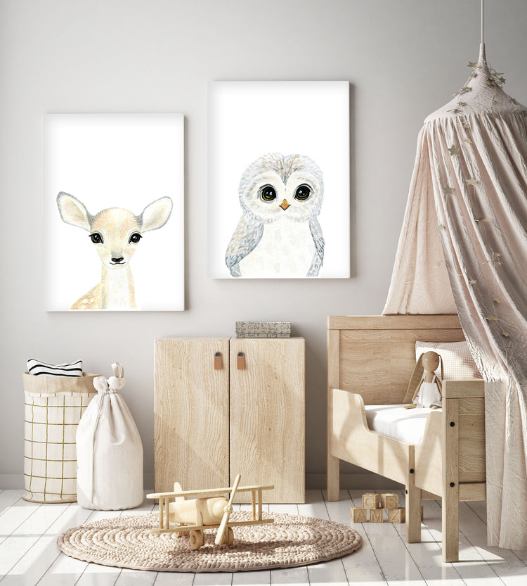 Set of 2 Baby Woodland Animals - Watercolor Nursery Wall Art - The Small Art Project