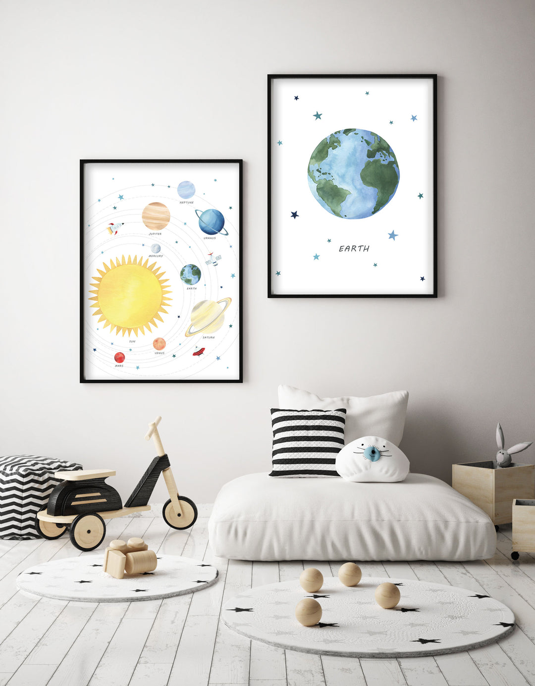 Set of 2 Outer Space Prints - Watercolor Nursery Wall Art - The Small Art Project - Modern Nursery Prints