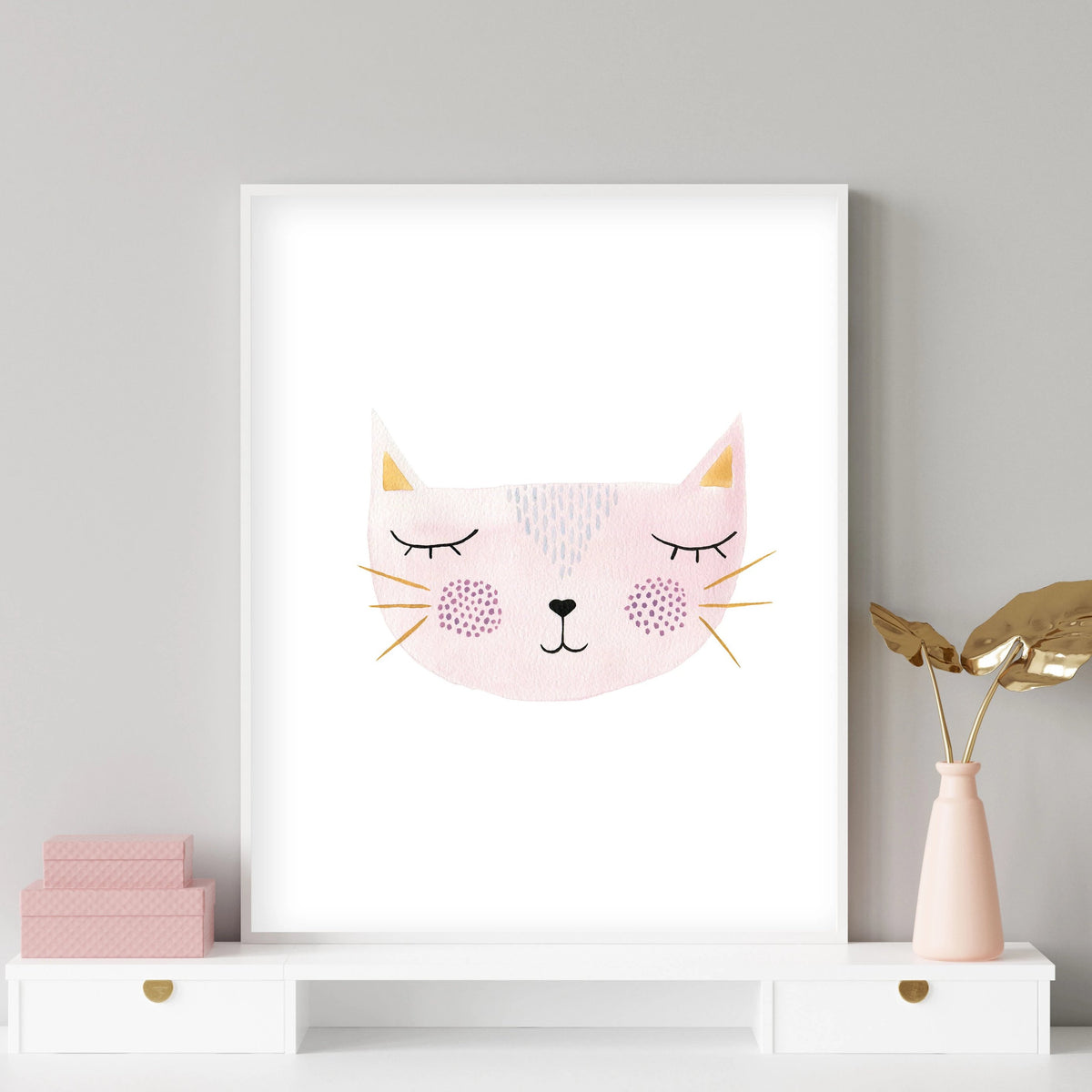 Pink Kitty - Cat Nursery Wall Art - The Small Art Project