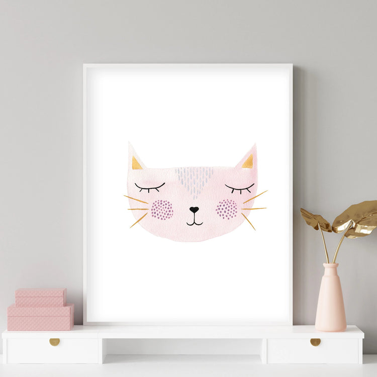 Pink Kitty - Cat Nursery Wall Art - The Small Art Project