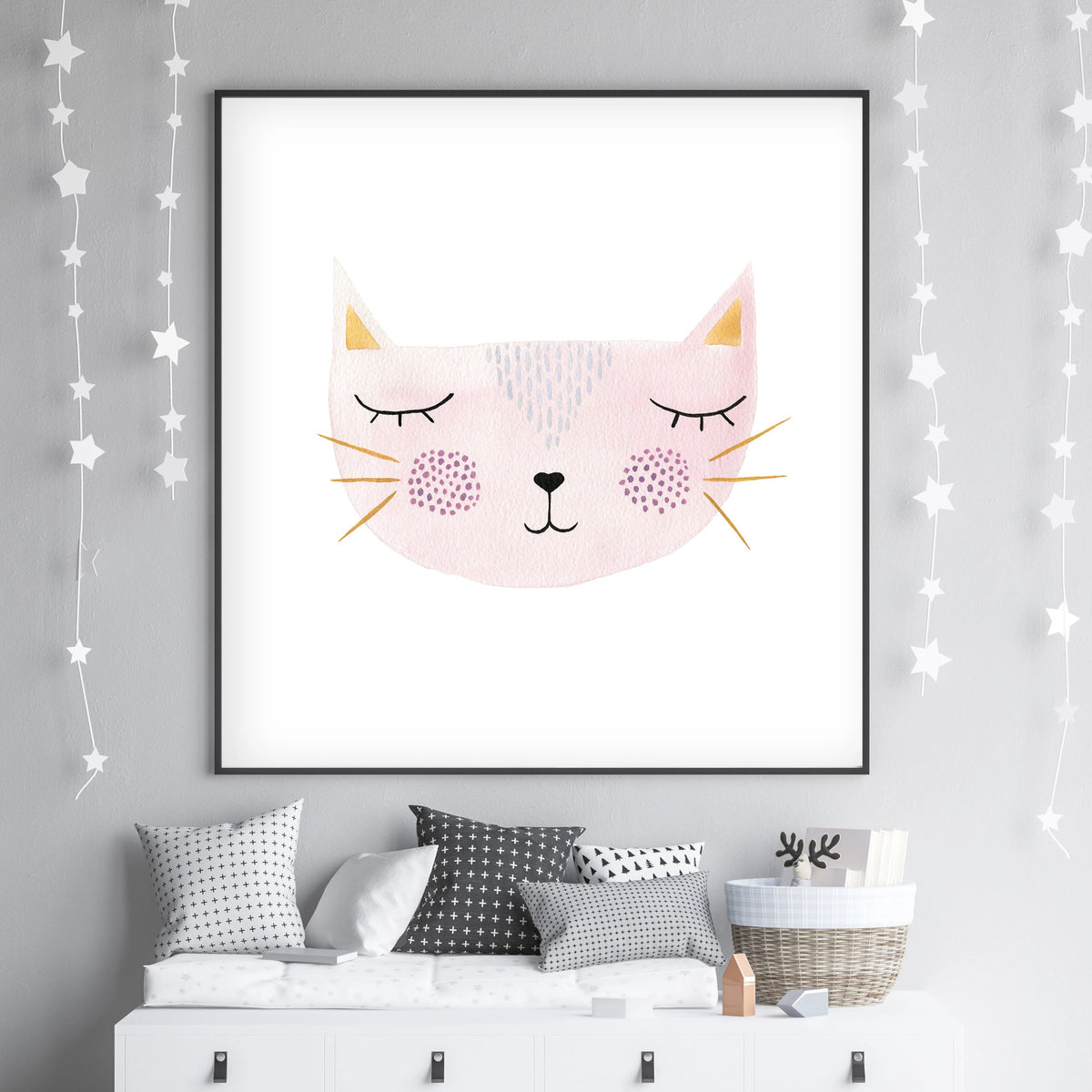 Pink Kitty - Cat Nursery Wall Art - The Small Art Project