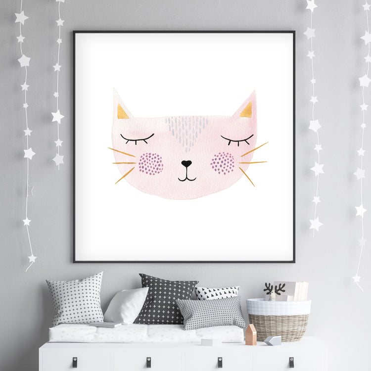 Pink Kitty - Cat Nursery Wall Art - The Small Art Project