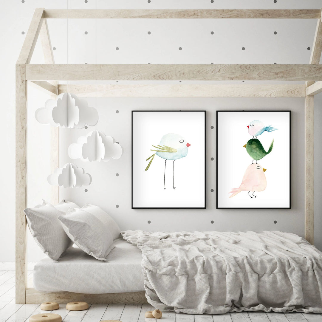 Set of 2 Pastel Birds - Watercolor Nursery Wall Art - The Small Art Project
