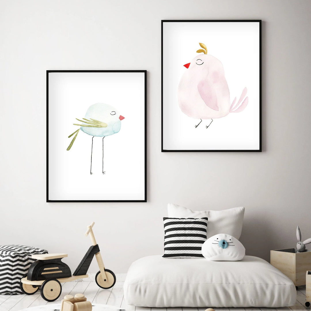Set of 2 Pastel Birds - Watercolor Nursery Wall Art - The Small Art Project