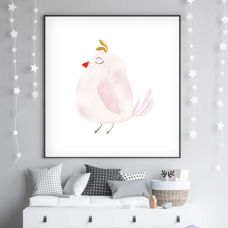Pastel Pink Bird - Watercolor Nursery Wall Art - The Small Art Project