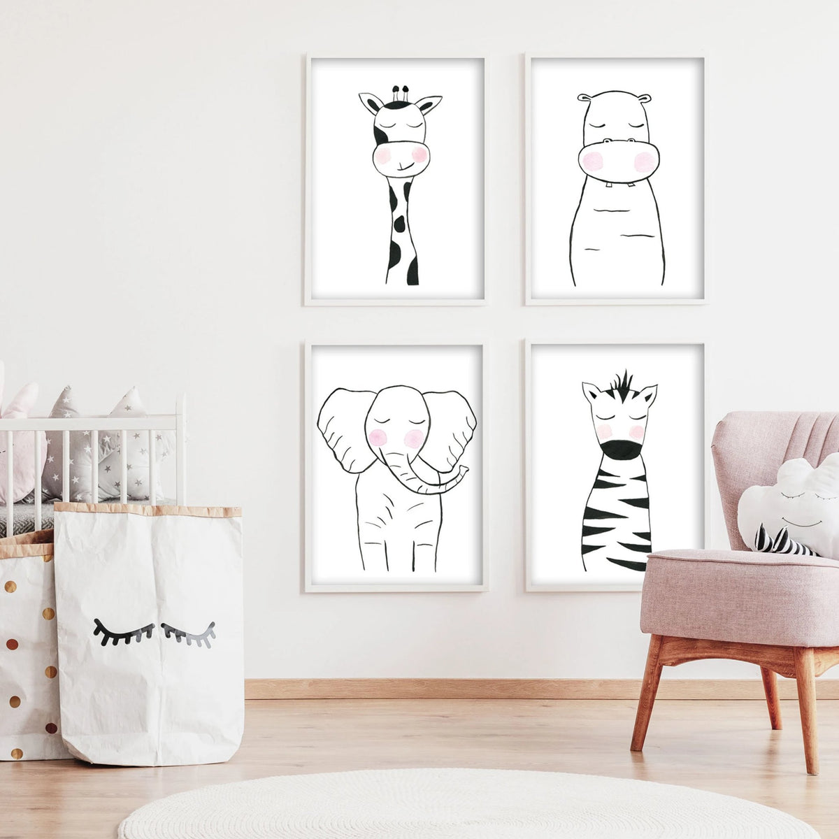 Black & White Hippo - Safari Animals Nursery - The Small Art Project