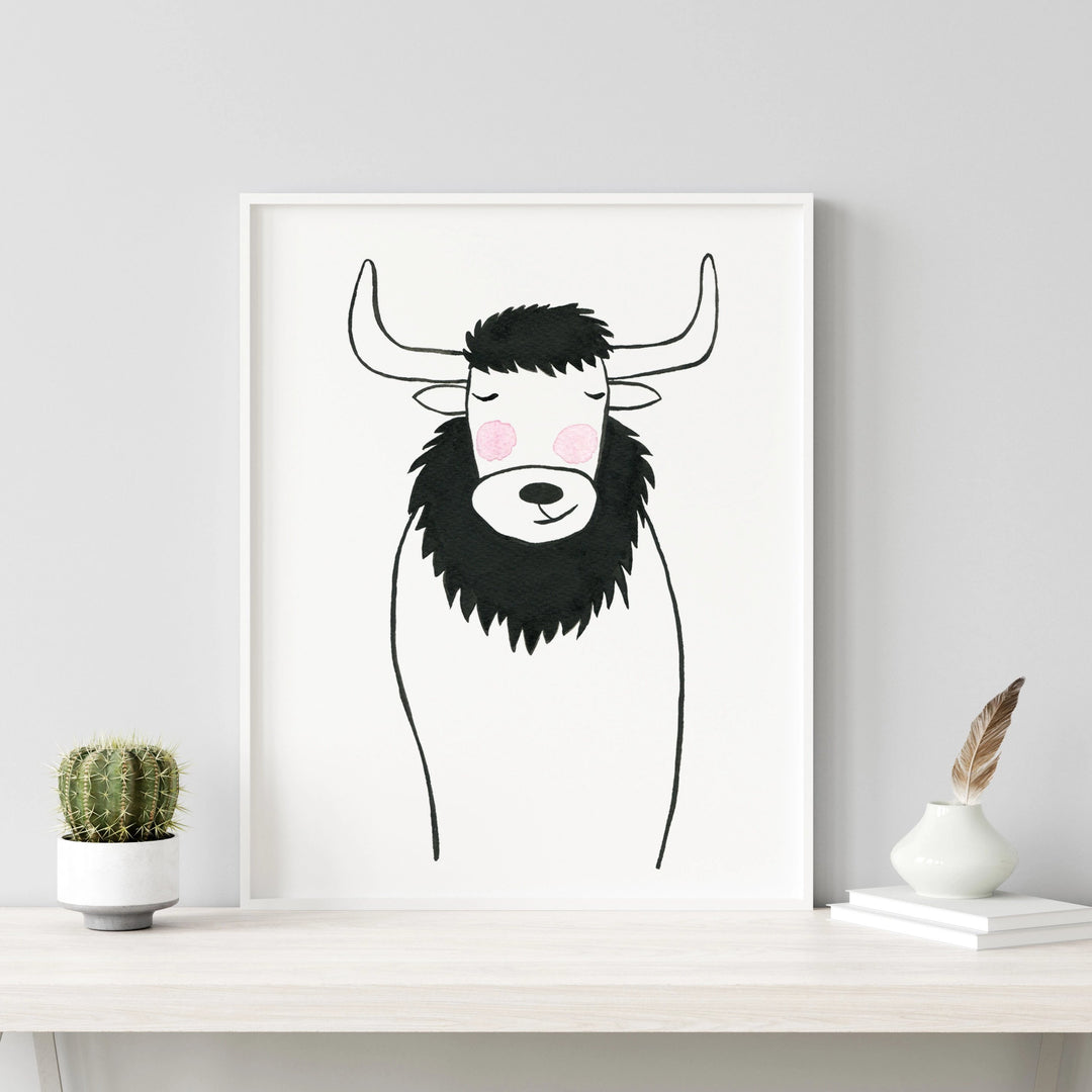 Black &amp; White Bison - Safari Animals Nursery - The Small Art Project