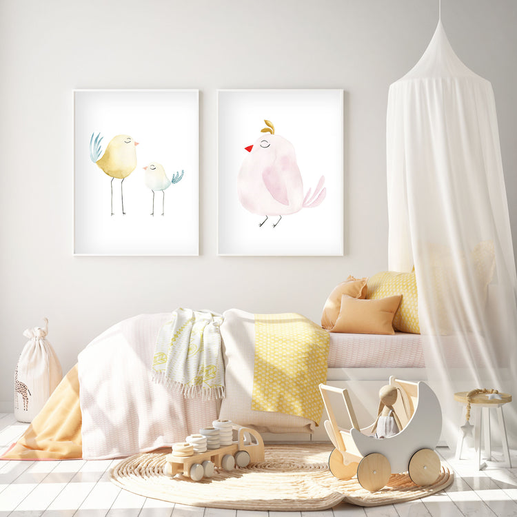 Pastel Pink Bird - Watercolor Nursery Wall Art - The Small Art Project