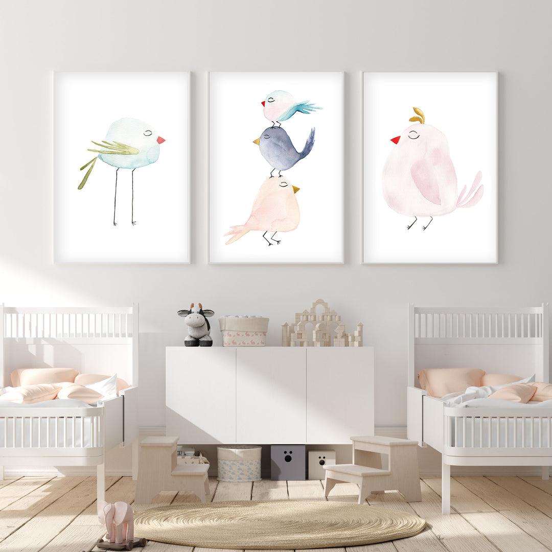 Pastel Pink Bird - Watercolor Nursery Wall Art - The Small Art Project