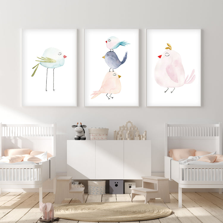 Pastel Pink Bird - Watercolor Nursery Wall Art - The Small Art Project