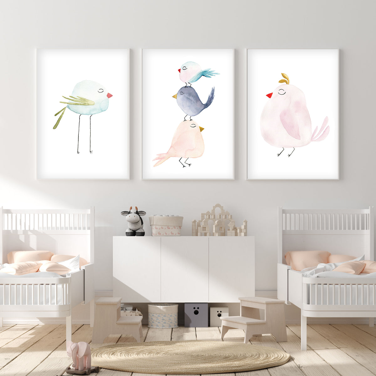 Pastel Blue Bird - Watercolor Nursery Wall Art - The Small Art Project