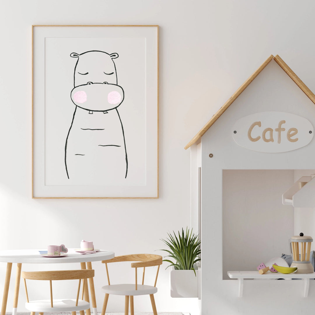 Black &amp; White Hippo - Safari Animals Nursery - The Small Art Project