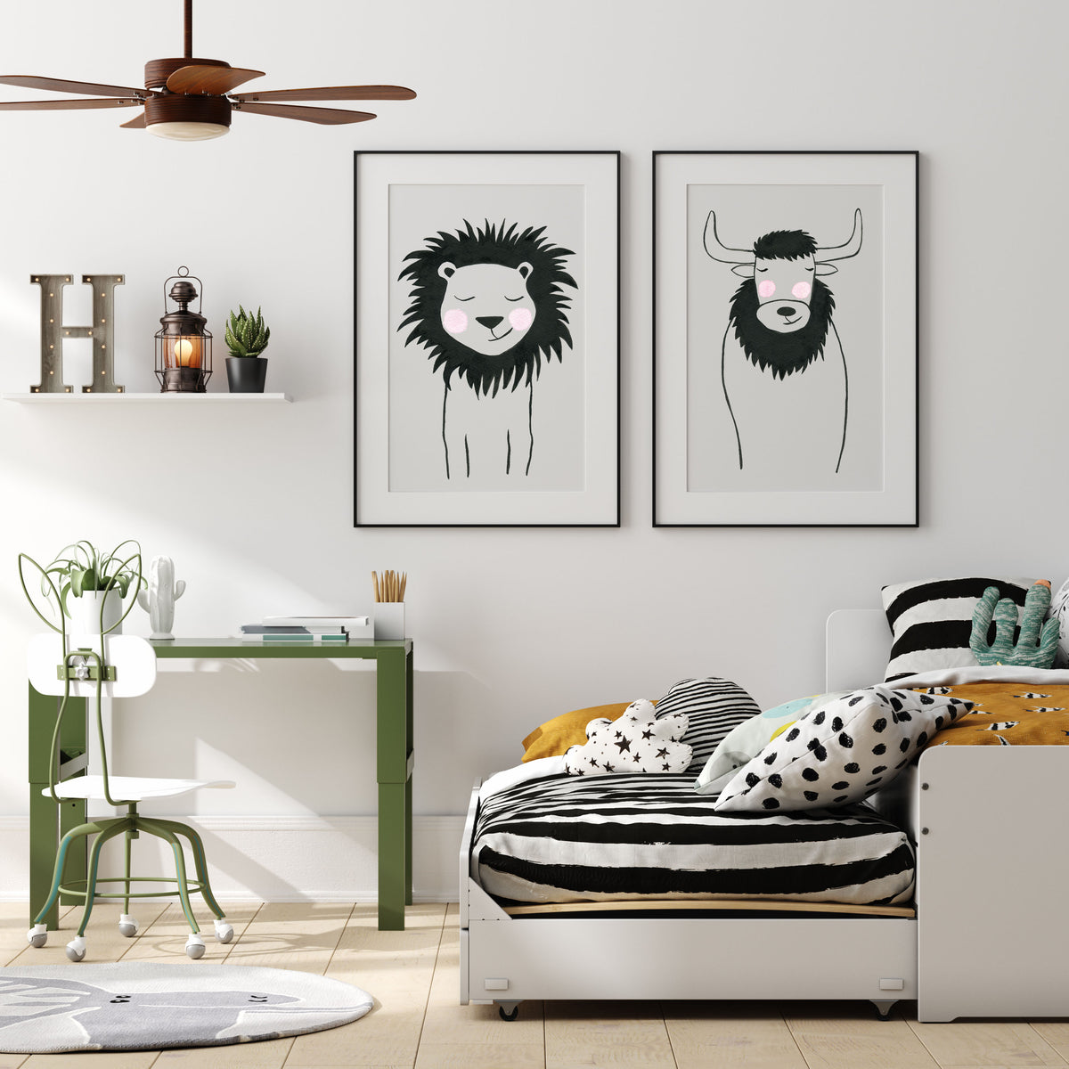 Black & White Lion - Safari Animals Nursery - The Small Art Project