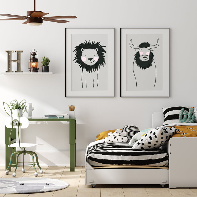 Black & White Lion - Safari Animals Nursery - The Small Art Project