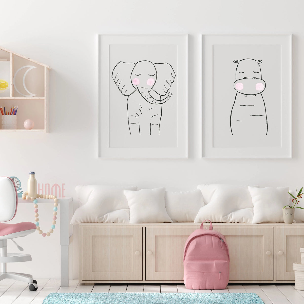 Black & White Hippo - Safari Animals Nursery - The Small Art Project