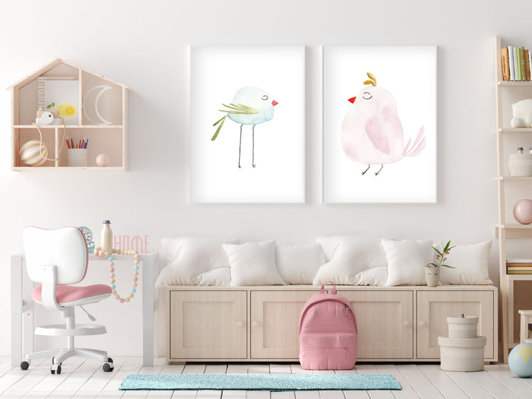 Pastel Blue Bird - Watercolor Nursery Wall Art - The Small Art Project