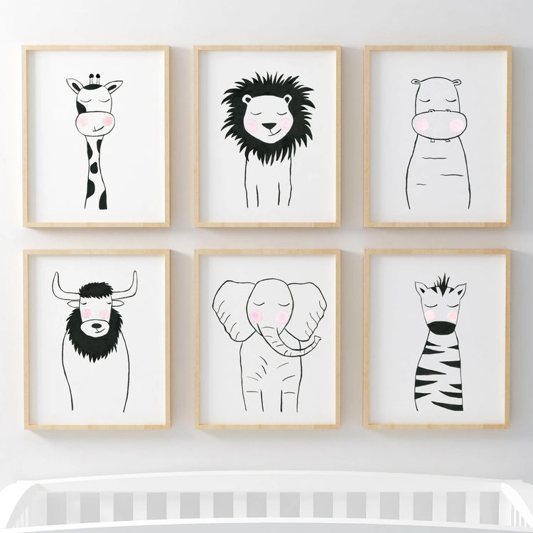 Black & White Hippo - Safari Animals Nursery - The Small Art Project