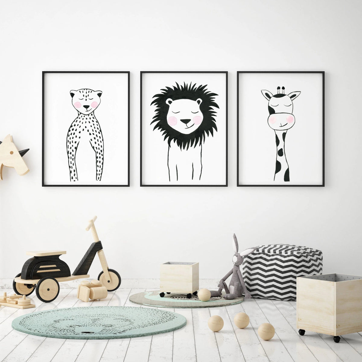 Black & White Lion - Safari Animals Nursery - The Small Art Project