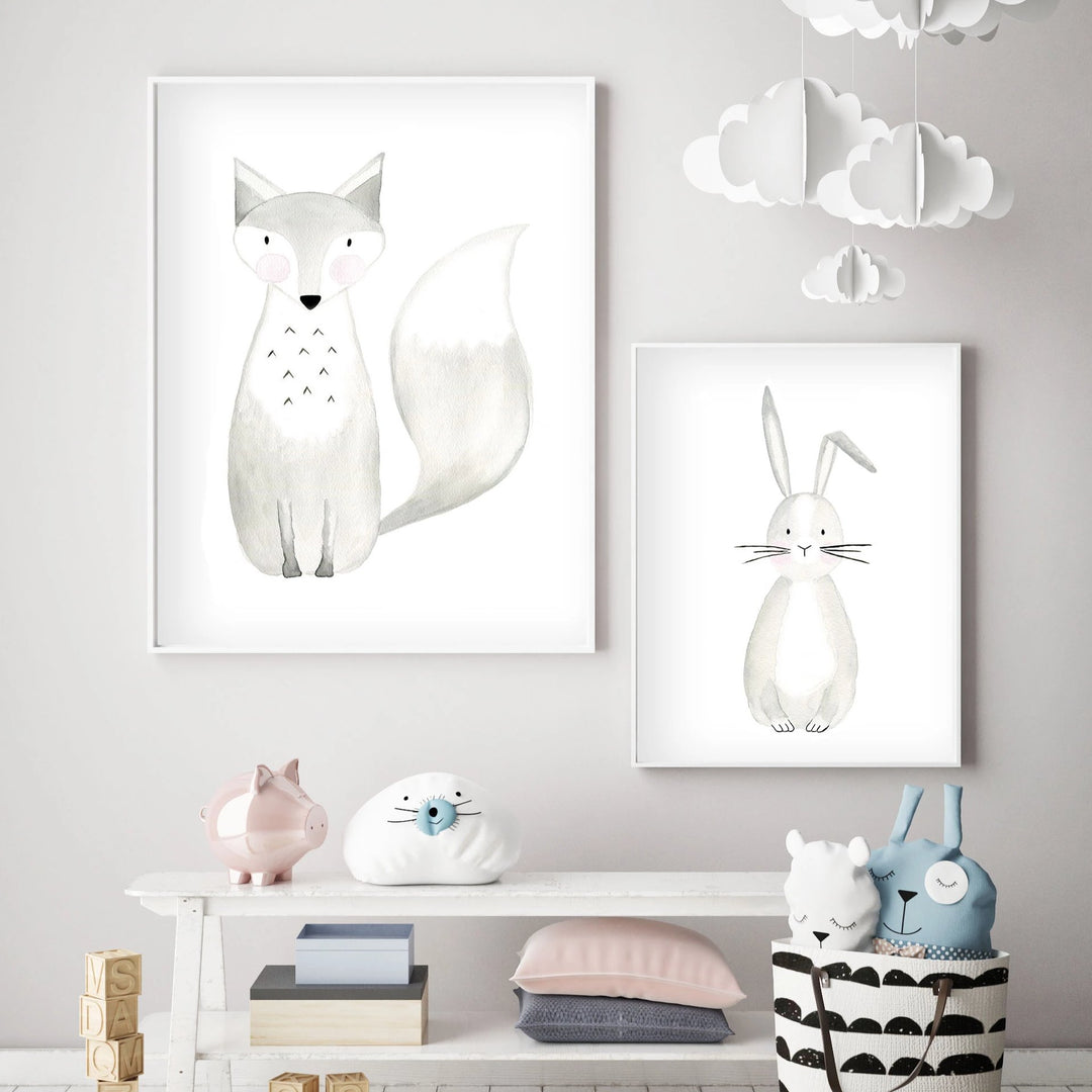 Set of 2 Woodland Animals - Watercolor Nursery Wall Art - The Small Art Project