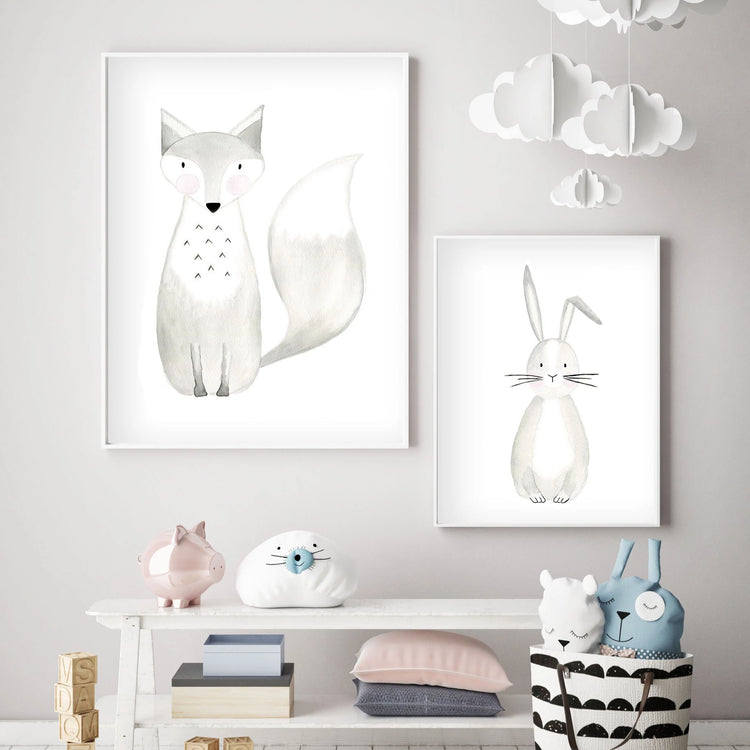 Set of 2 Woodland Animals - Watercolor Nursery Wall Art - The Small Art Project