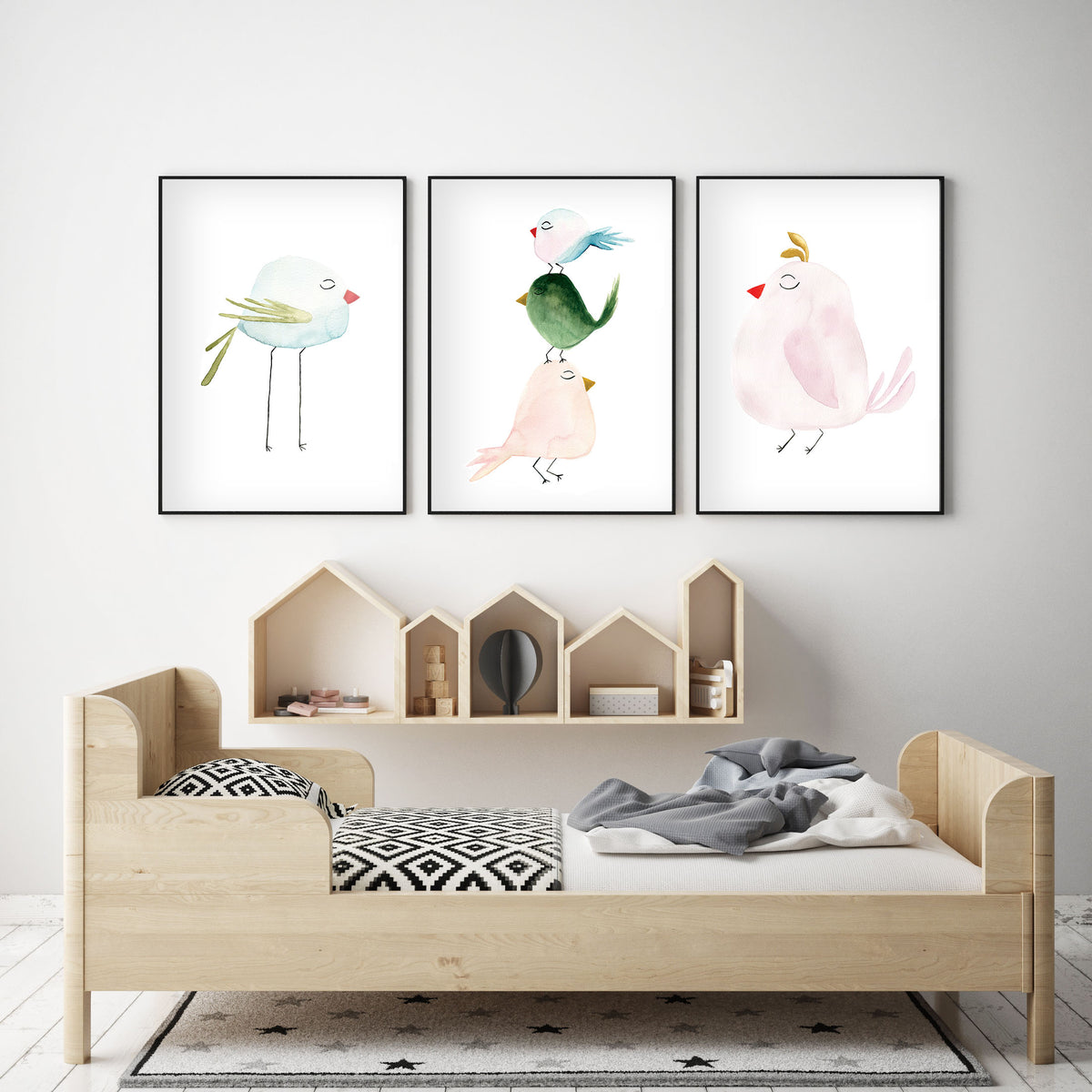 Pastel Pink Bird - Watercolor Nursery Wall Art - The Small Art Project