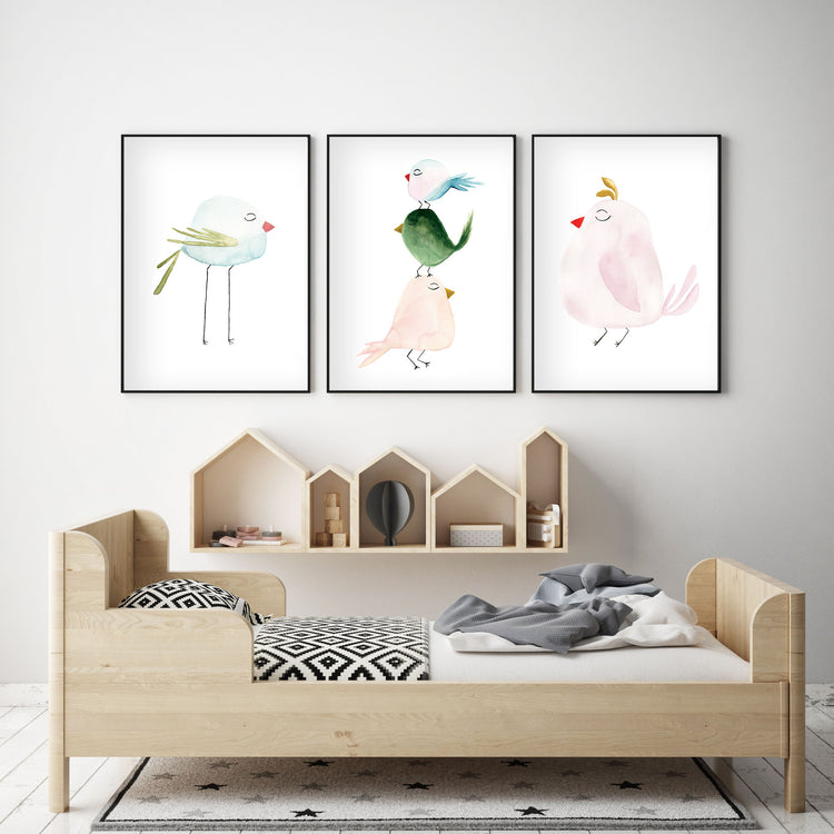 Pastel Pink Bird - Watercolor Nursery Wall Art - The Small Art Project