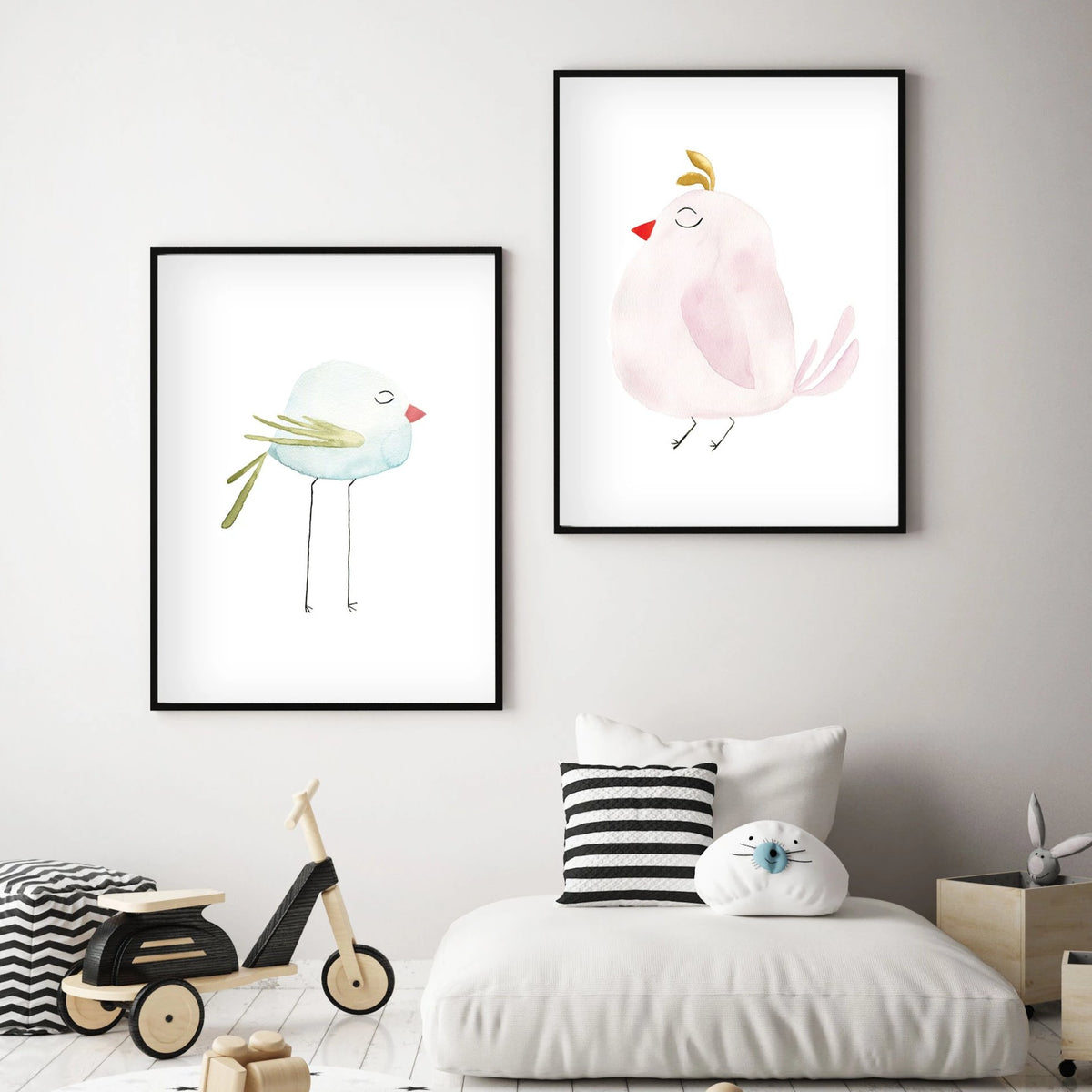 Pastel Pink Bird - Watercolor Nursery Wall Art - The Small Art Project