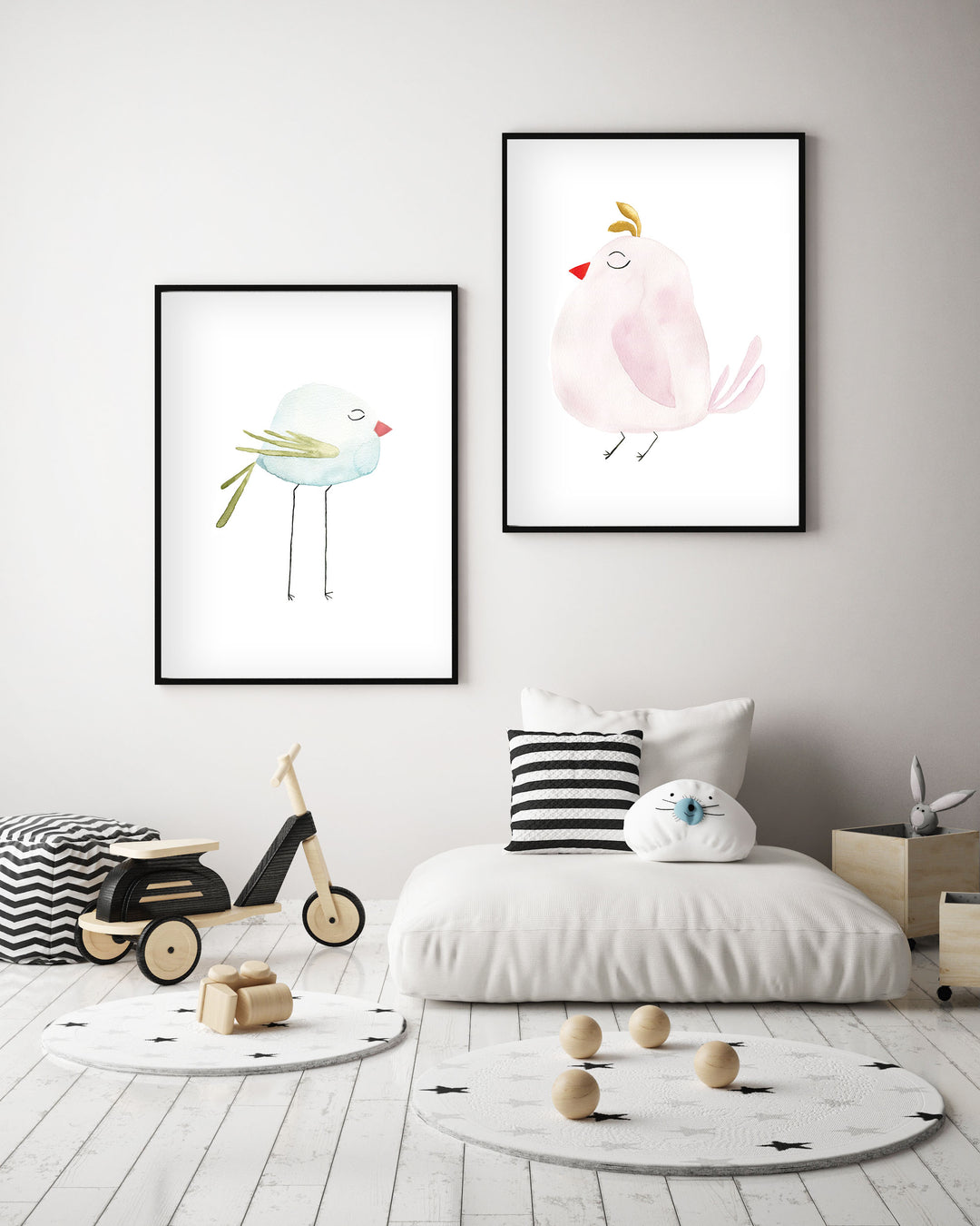 Pastel Blue Bird - Watercolor Nursery Wall Art - The Small Art Project